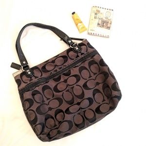 Coach signature black woven jacquard fabric bag